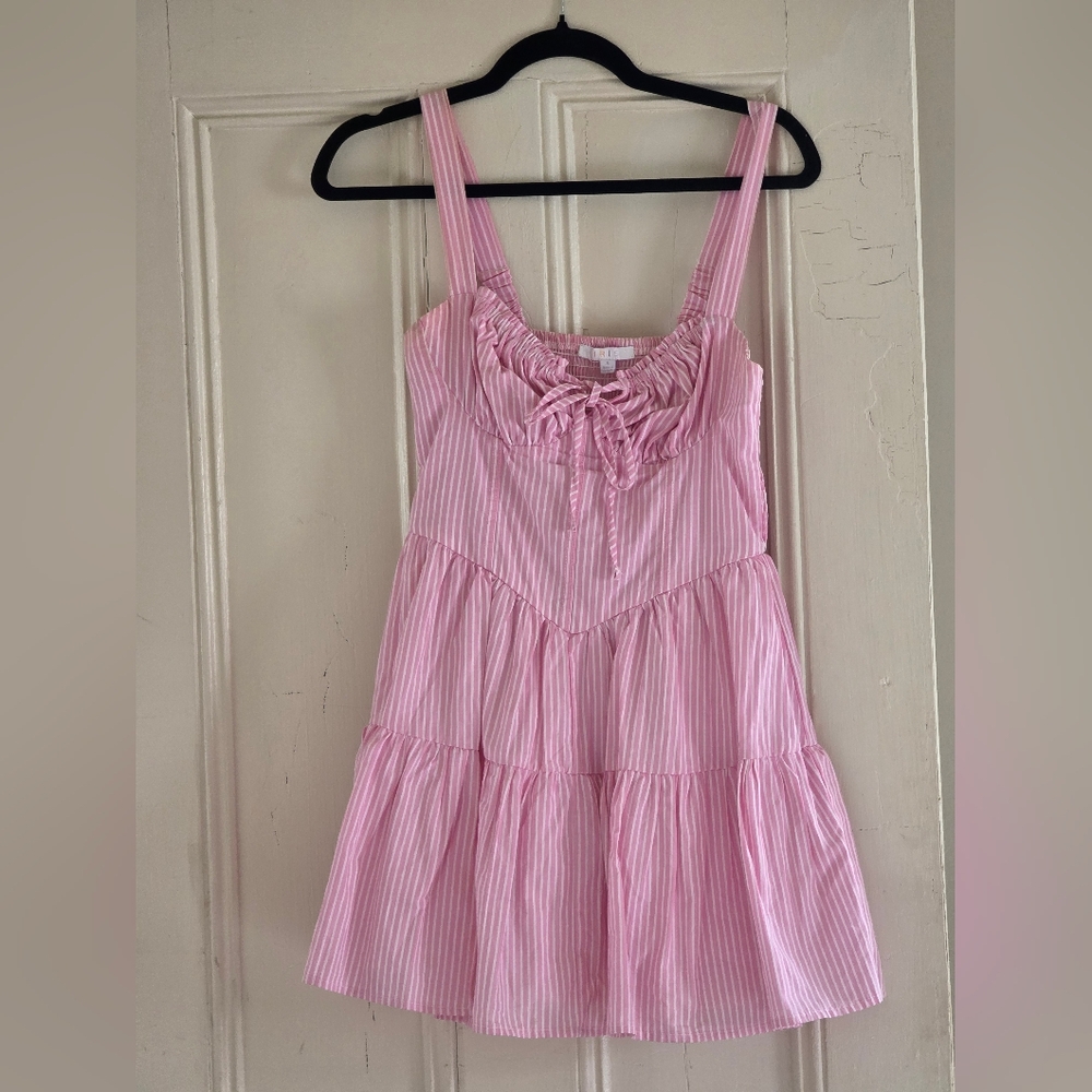 Iris Pink Striped Tiered Sundress with Sweetheart Neckline - Picture 4 of 9